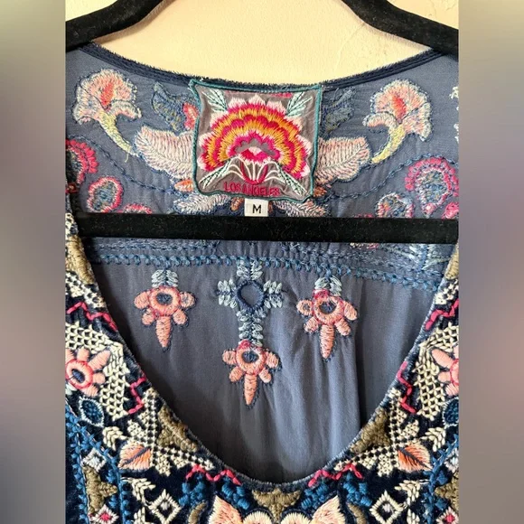 Johnny Was Nindi Embroidered Velvet Navy Blue Women’s Tunic Top size M - Picture 4 of 8